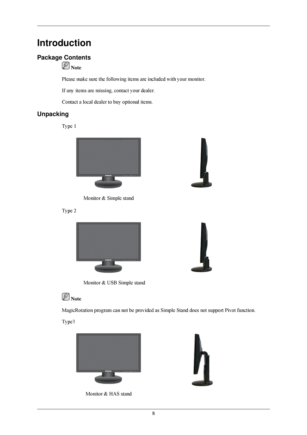 Samsung LS24MYNKBB/EDC, LS24MYNKBBA/EN manual Introduction, Package Contents, Unpacking 