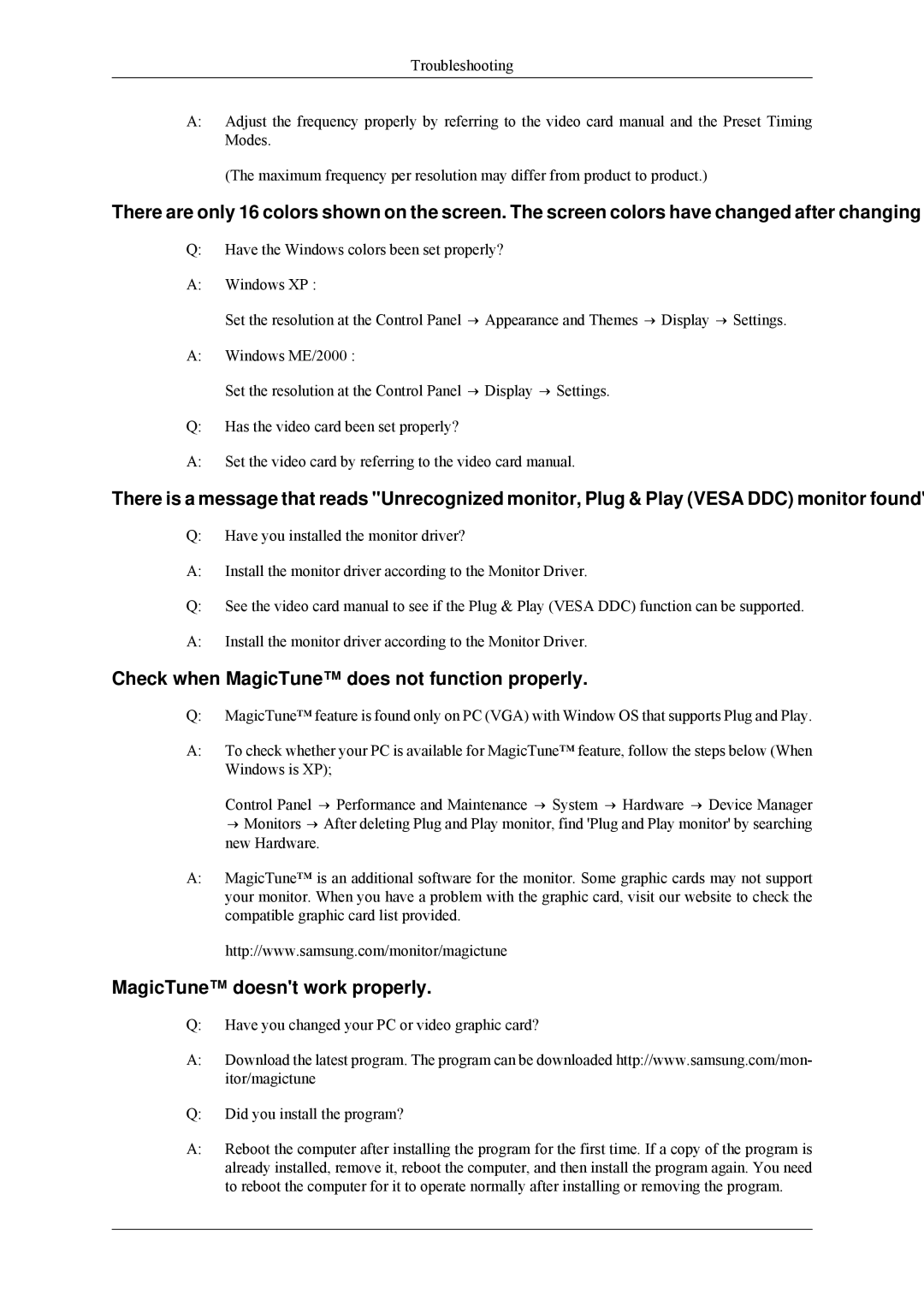 Samsung LS24MYNKBBA/EN, LS24MYNKBB/EDC Check when MagicTune does not function properly, MagicTune doesnt work properly 