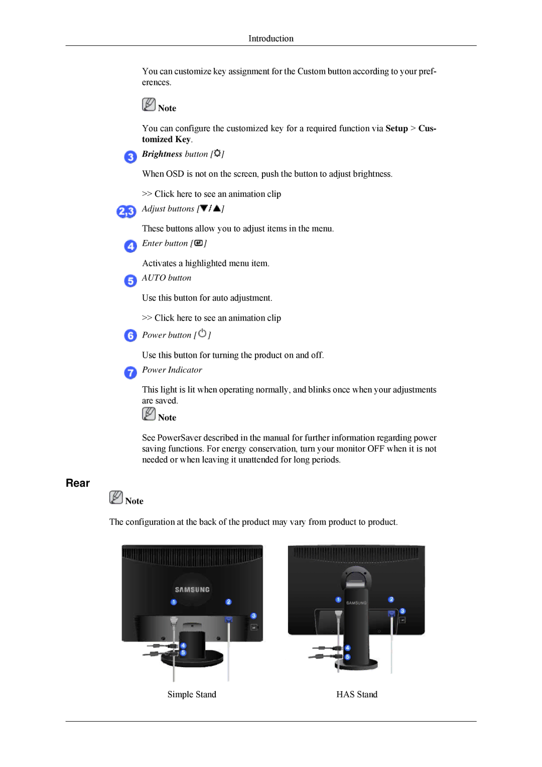 Samsung LS24MYNKBB/EDC, LS24MYNKBBA/EN manual Rear, Brightness button 