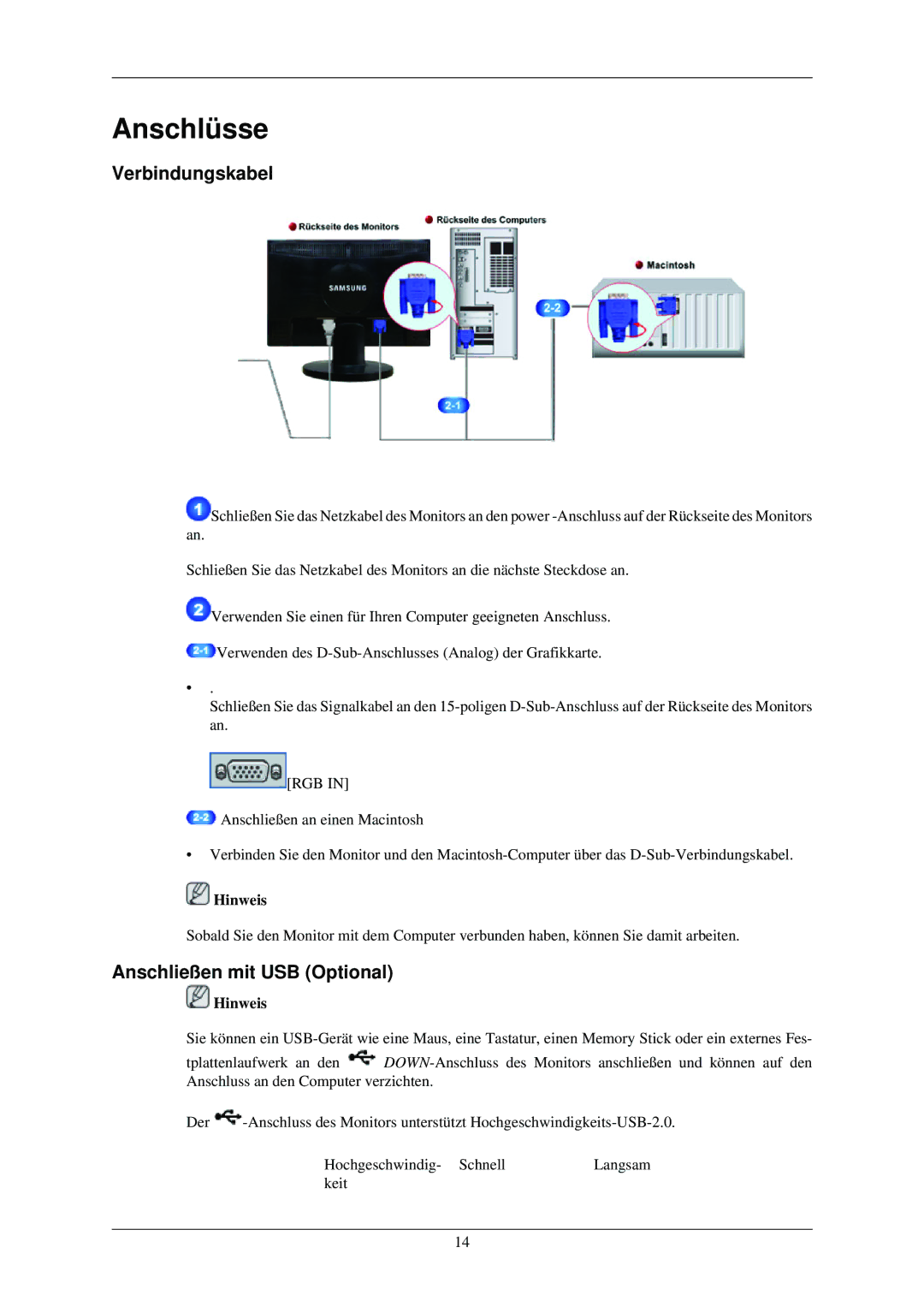 Samsung LS24MYNKBB/EDC, LS24MYNKBBA/EN manual Anschlüsse, Verbindungskabel, Anschließen mit USB Optional 