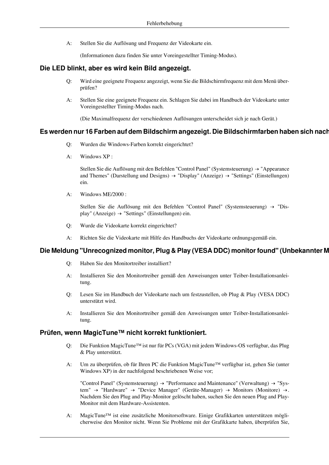 Samsung LS24MYNKBB/EDC Die LED blinkt, aber es wird kein Bild angezeigt, Prüfen, wenn MagicTune nicht korrekt funktioniert 