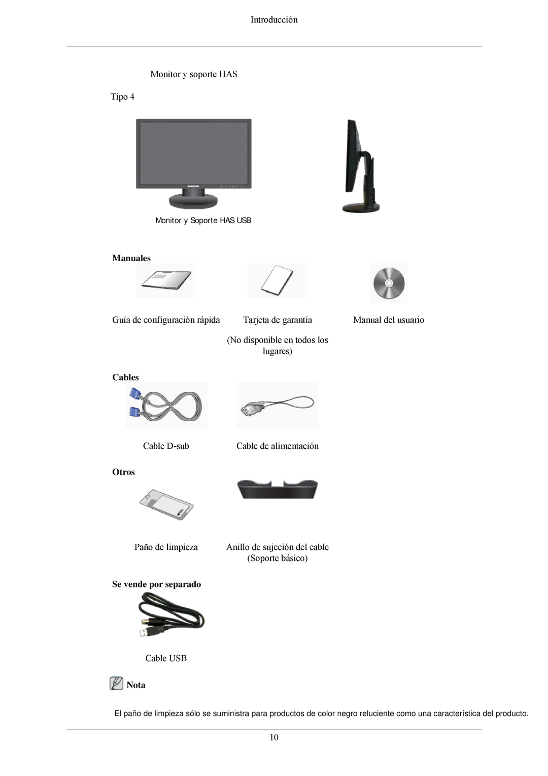 Samsung LS24MYNKBB/EDC, LS24MYNKBBA/EN manual Manuales, Cables, Otros, Se vende por separado 