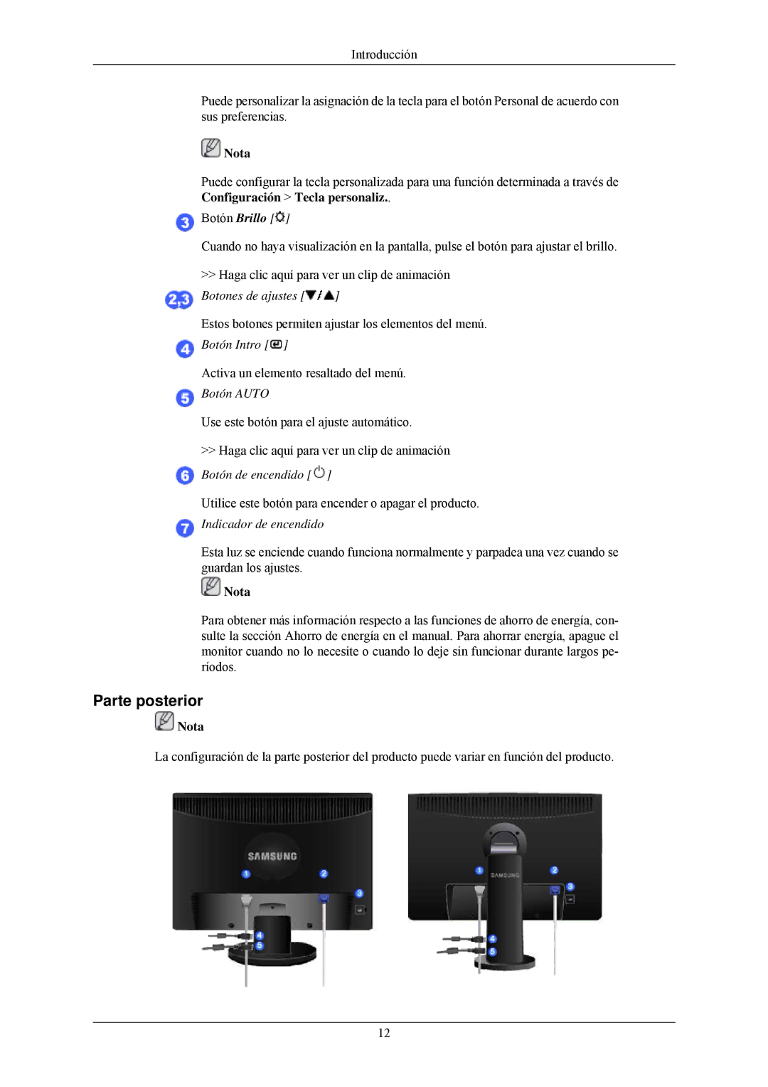 Samsung LS24MYNKBB/EDC, LS24MYNKBBA/EN manual Parte posterior, Indicador de encendido 