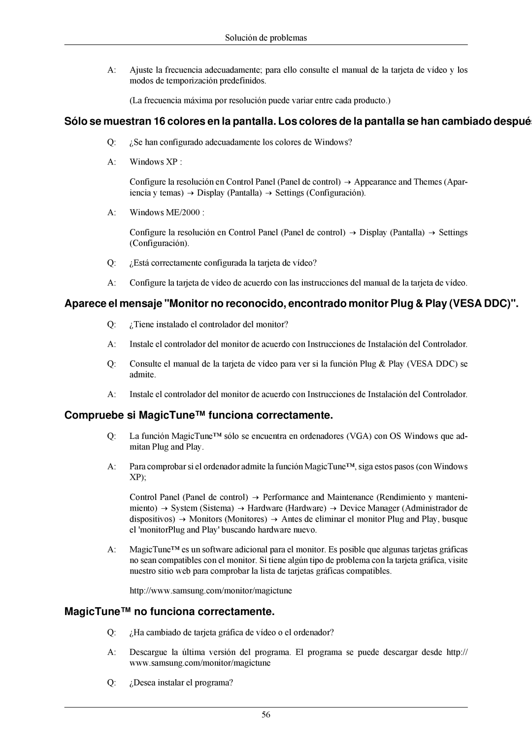 Samsung LS24MYNKBB/EDC, LS24MYNKBBA/EN Compruebe si MagicTune funciona correctamente, MagicTune no funciona correctamente 