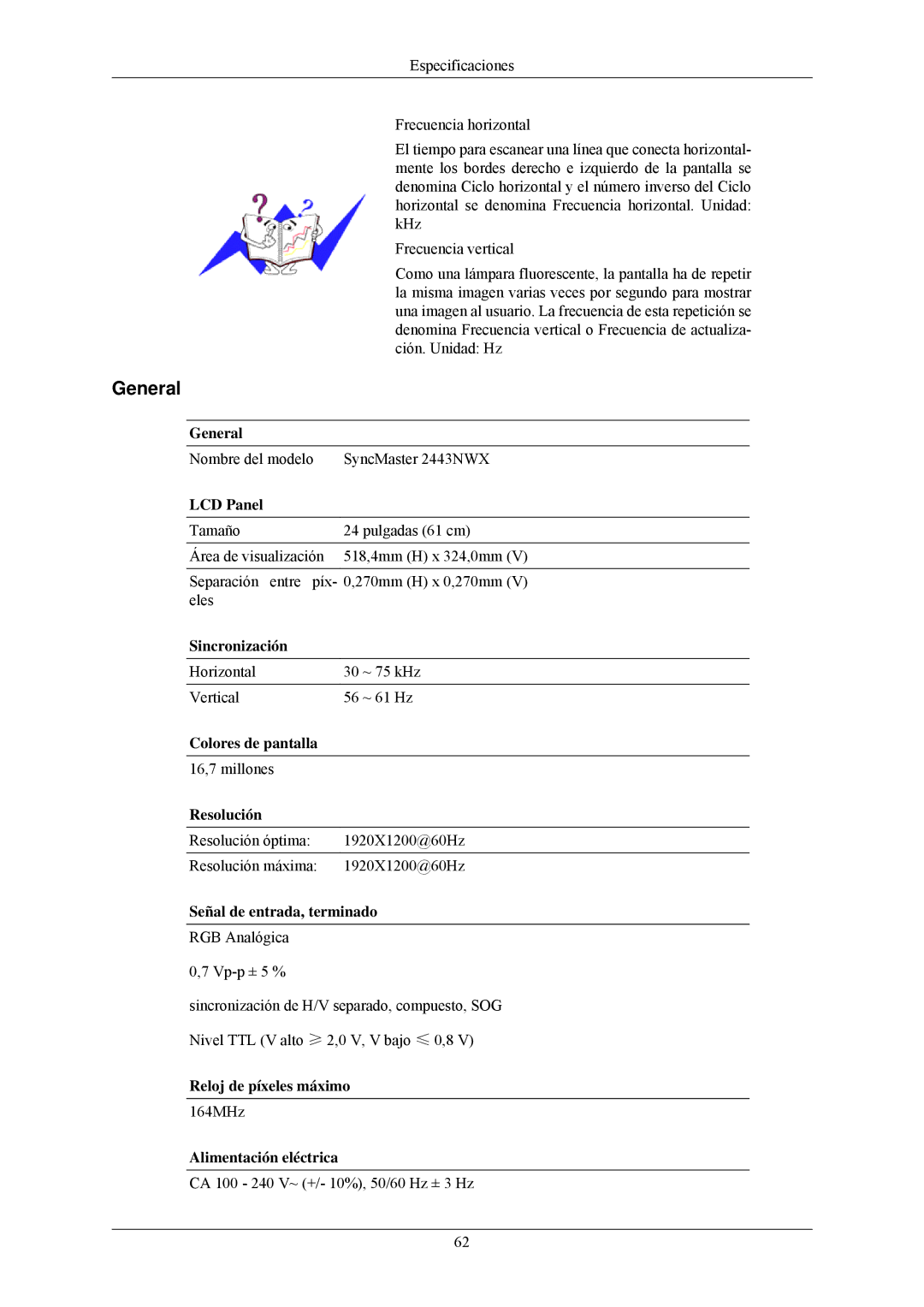 Samsung LS24MYNKBB/EDC, LS24MYNKBBA/EN manual Nombre del modelo SyncMaster 2443NWX 