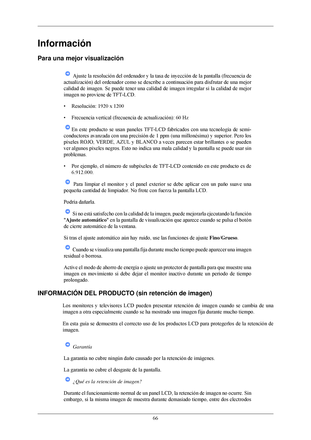 Samsung LS24MYNKBB/EDC, LS24MYNKBBA/EN Para una mejor visualización, Información DEL Producto sin retención de imagen 