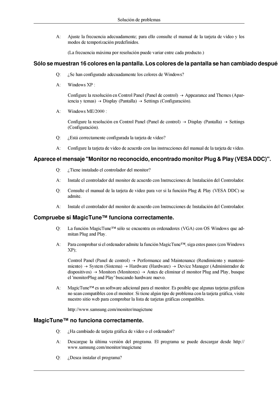 Samsung LS24MYNKBBA/EN, LS24MYNKBB/EDC Compruebe si MagicTune funciona correctamente, MagicTune no funciona correctamente 