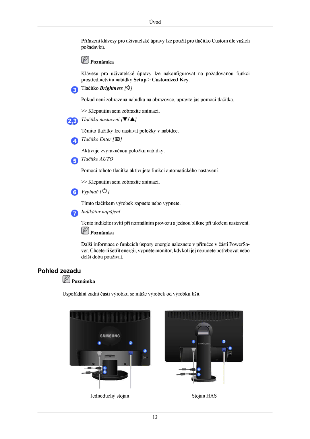 Samsung LS24MYNKBB/EDC, LS24MYNKBBA/EN manual Pohled zezadu, Tlačítko Brightness 