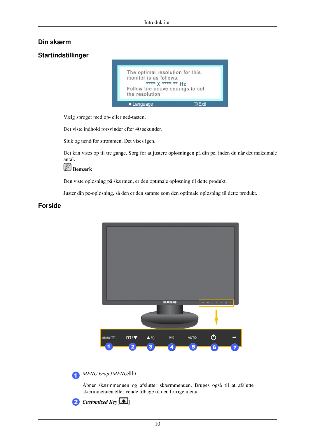 Samsung LS24MYNKBB/EDC, LS24MYNKBBA/EN manual Din skærm Startindstillinger, Forside 