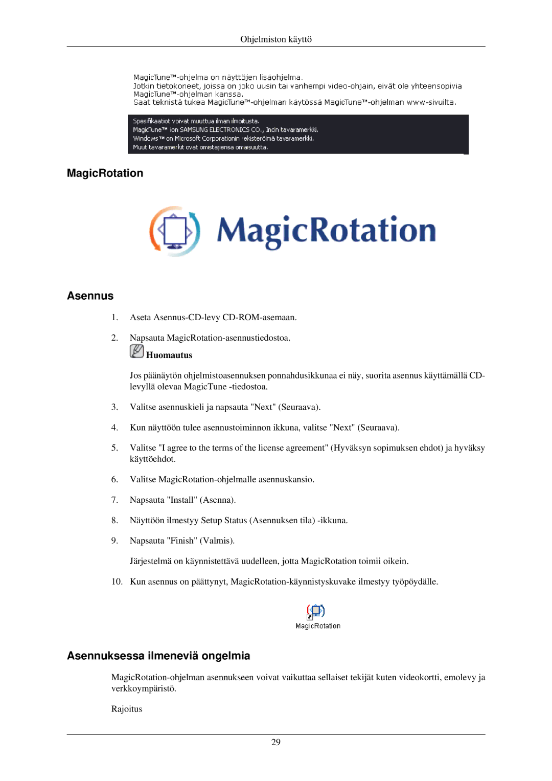 Samsung LS24MYNKBBA/EN, LS24MYNKBB/EDC manual MagicRotation Asennus 