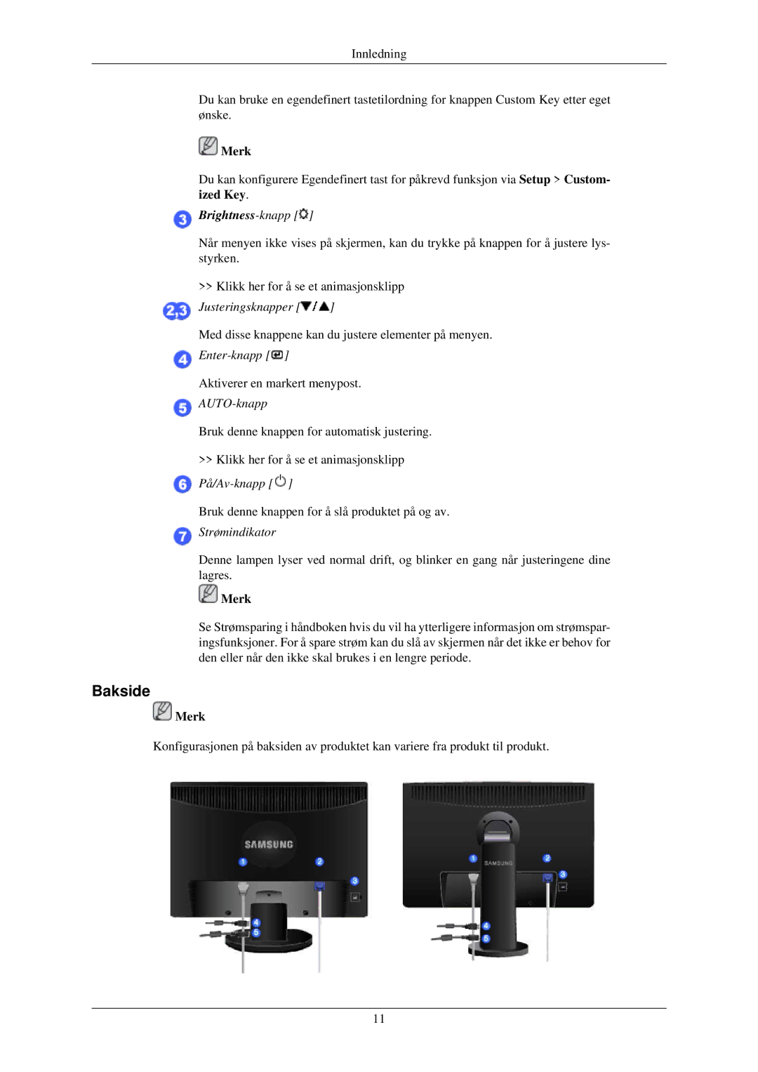 Samsung LS24MYNKBBA/EN, LS24MYNKBB/EDC manual Bakside, Brightness-knapp 