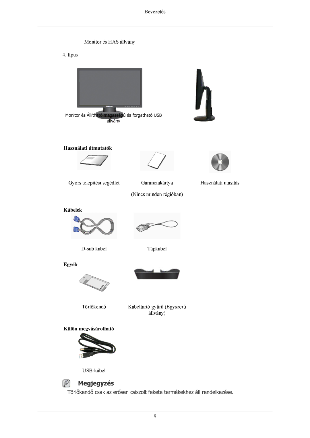 Samsung LS24MYNKBBA/EN, LS24MYNKBB/EDC manual Használati útmutatók, Kábelek, Egyéb, Külön megvásárolható 