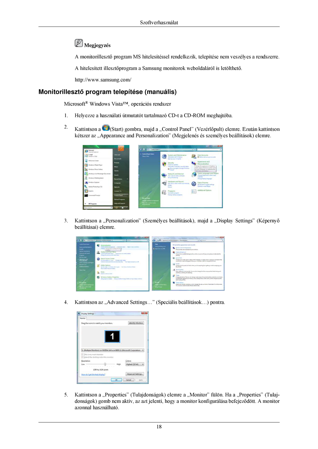 Samsung LS24MYNKBB/EDC, LS24MYNKBBA/EN manual Monitorillesztő program telepítése manuális 