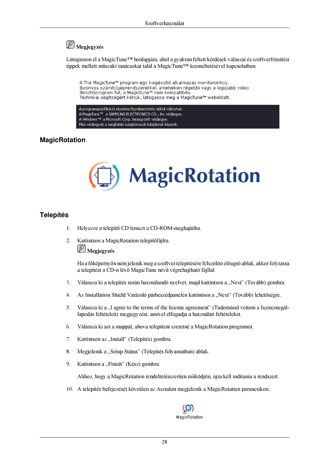 Samsung LS24MYNKBB/EDC, LS24MYNKBBA/EN manual MagicRotation Telepítés 