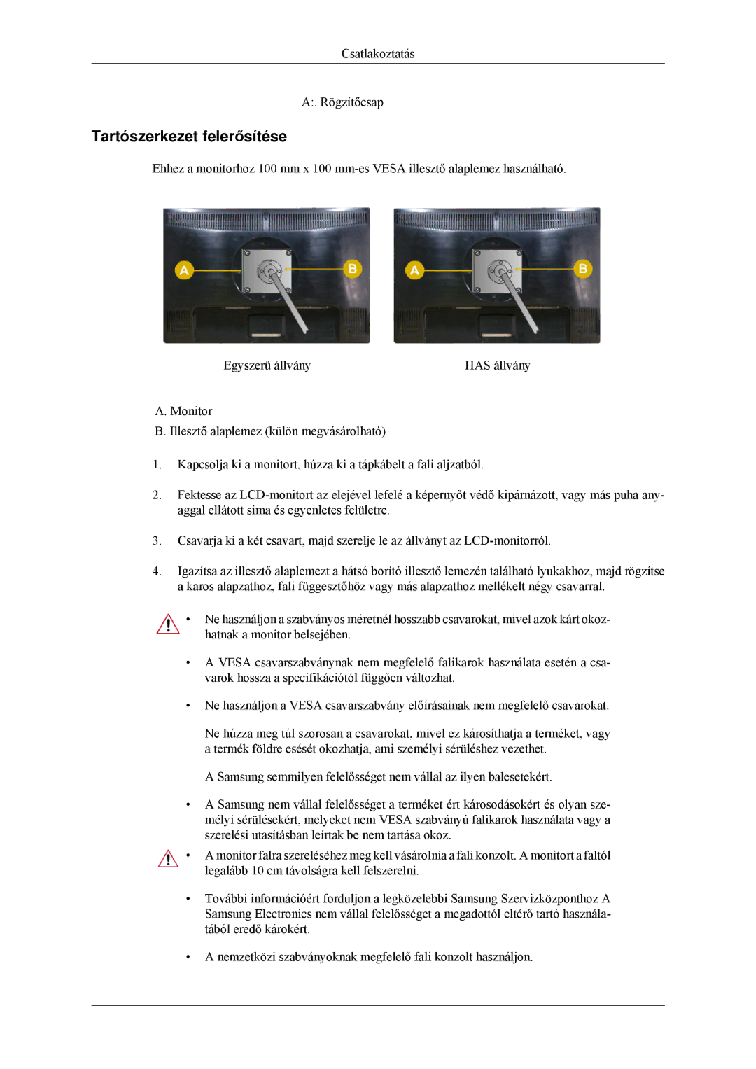 Samsung LS24MYNKBBA/EN, LS24MYNKBB/EDC manual Tartószerkezet felerősítése 