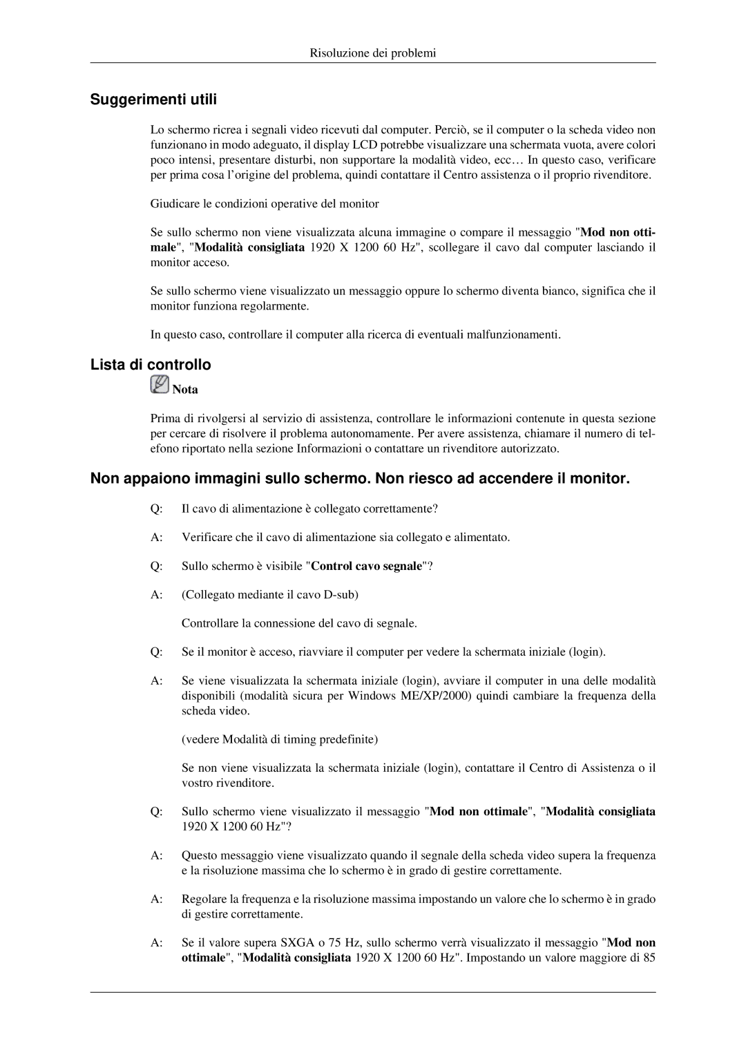 Samsung LS24MYNKBB/EDC manual Suggerimenti utili, Lista di controllo 