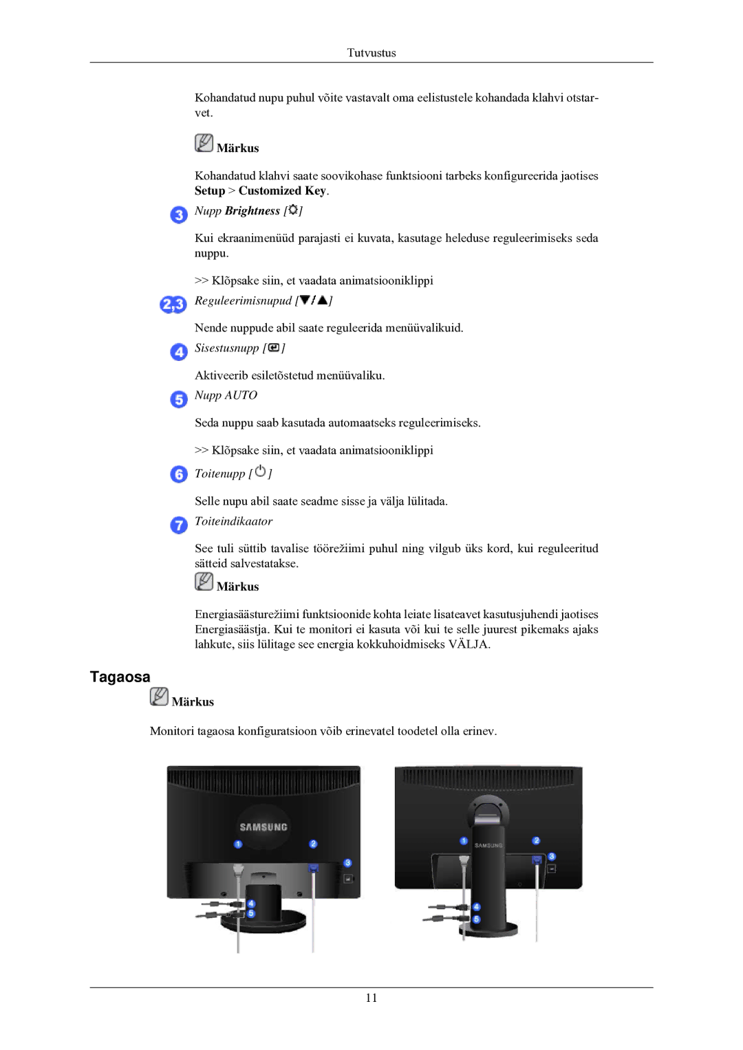 Samsung LS24MYNKBB/EDC manual Tagaosa, Nupp Brightness 