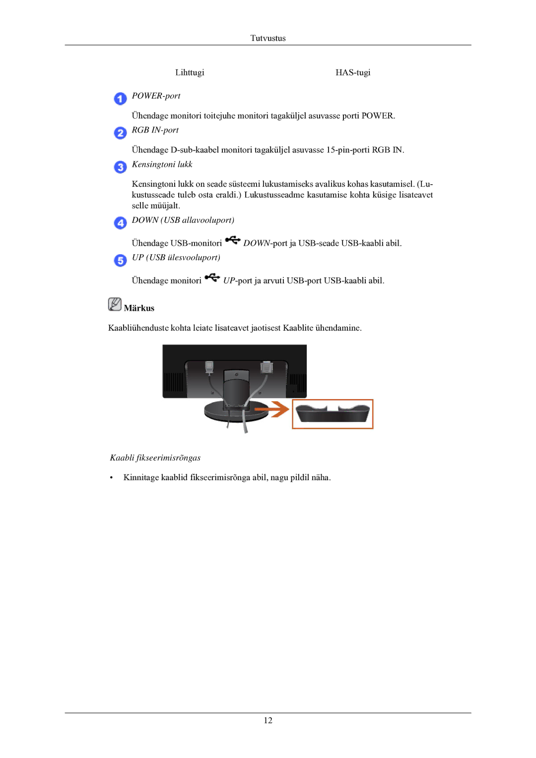 Samsung LS24MYNKBB/EDC manual Kaabli fikseerimisrõngas 