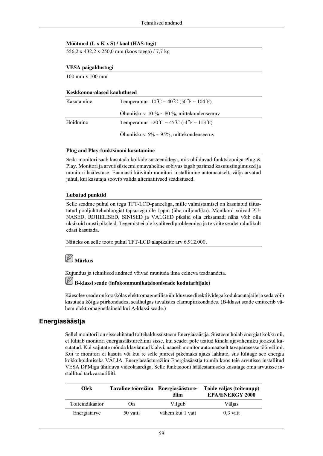 Samsung LS24MYNKBB/EDC manual Energiasäästja 