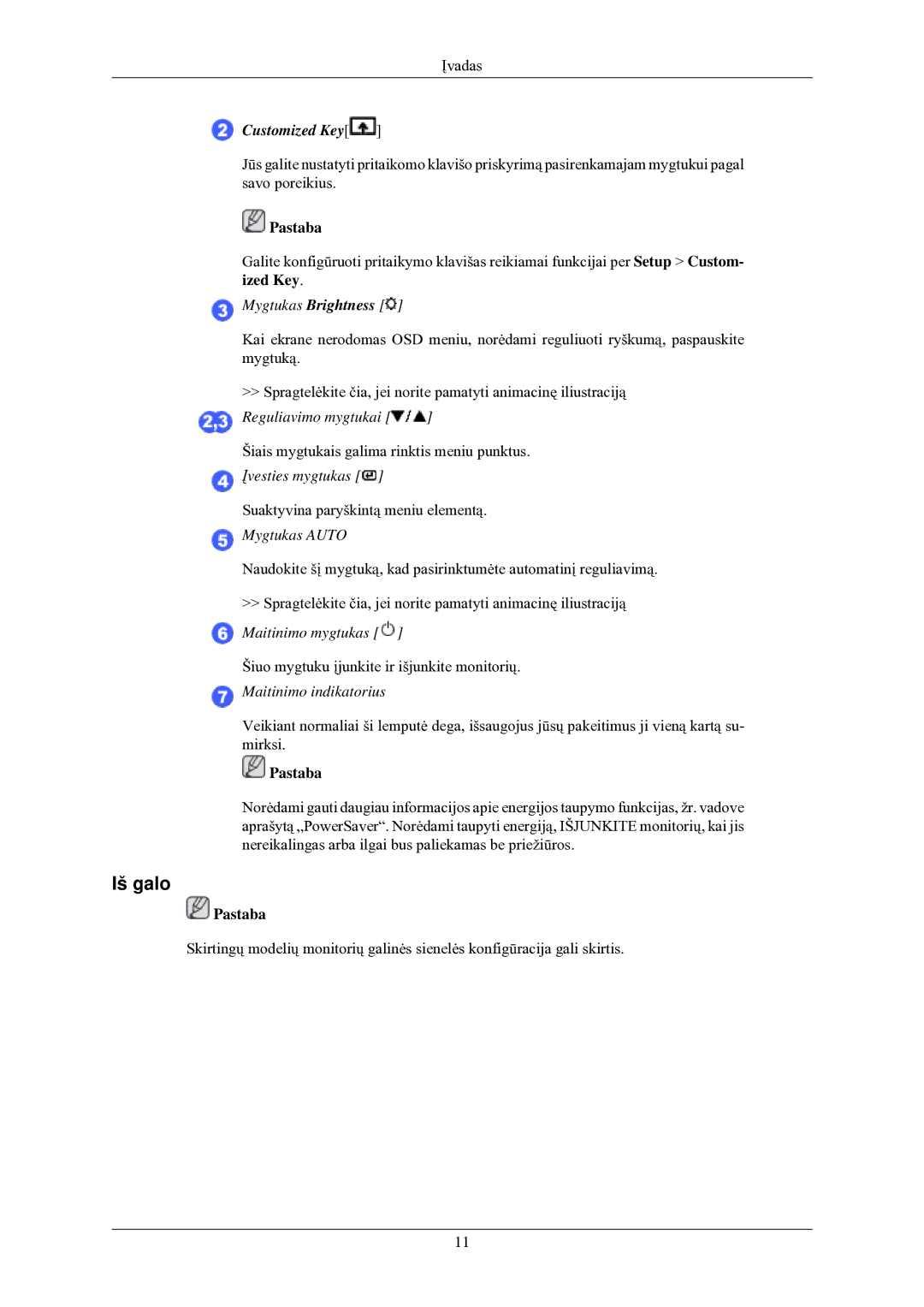 Samsung LS24MYNKBB/EDC manual Iš galo, Customized Key 