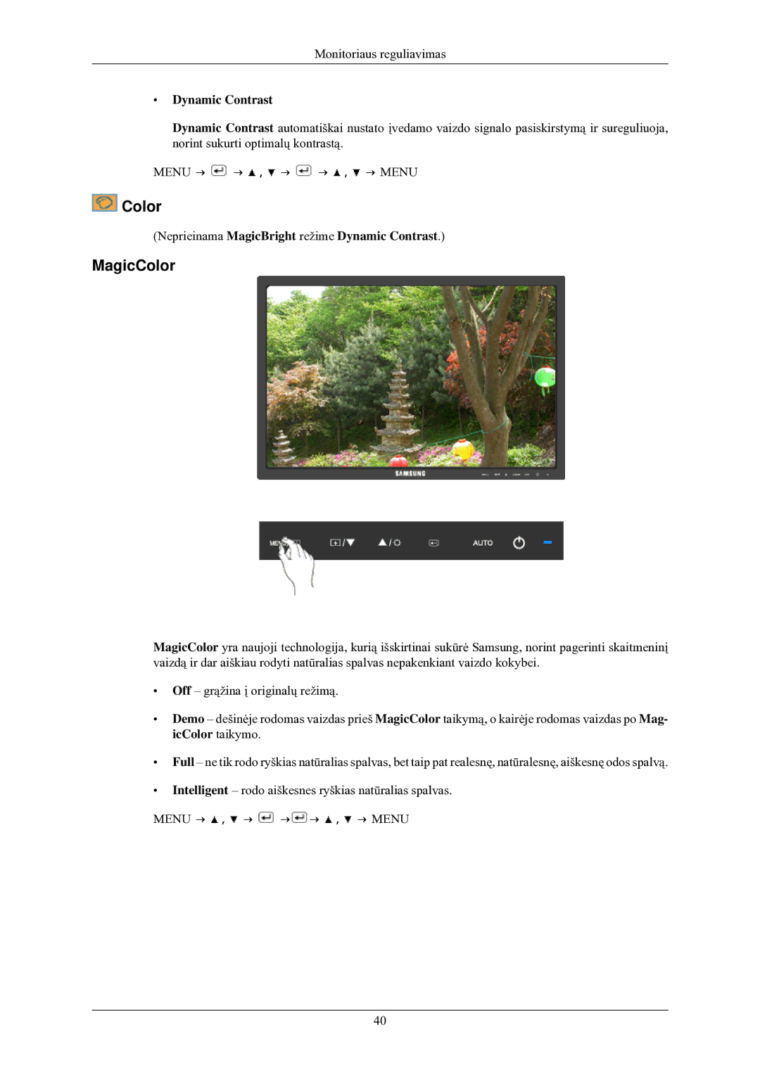 Samsung LS24MYNKBB/EDC manual MagicColor, Dynamic Contrast 