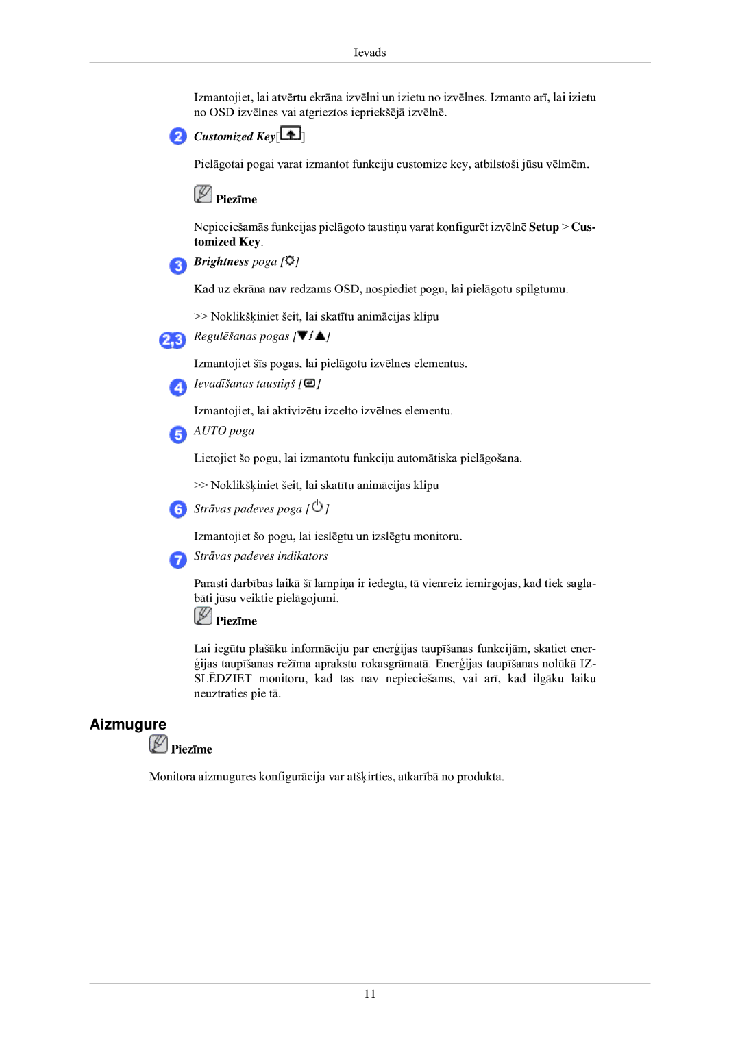 Samsung LS24MYNKBB/EDC manual Aizmugure, Customized Key 