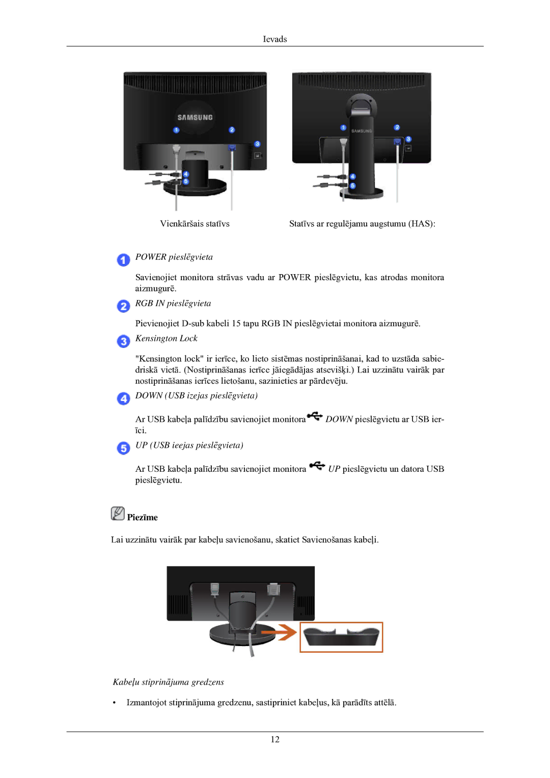 Samsung LS24MYNKBB/EDC manual Power pieslēgvieta 