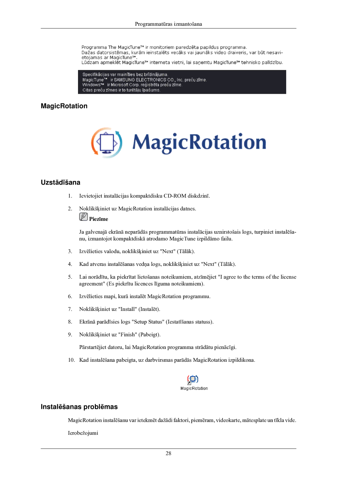 Samsung LS24MYNKBB/EDC manual MagicRotation Uzstādīšana 