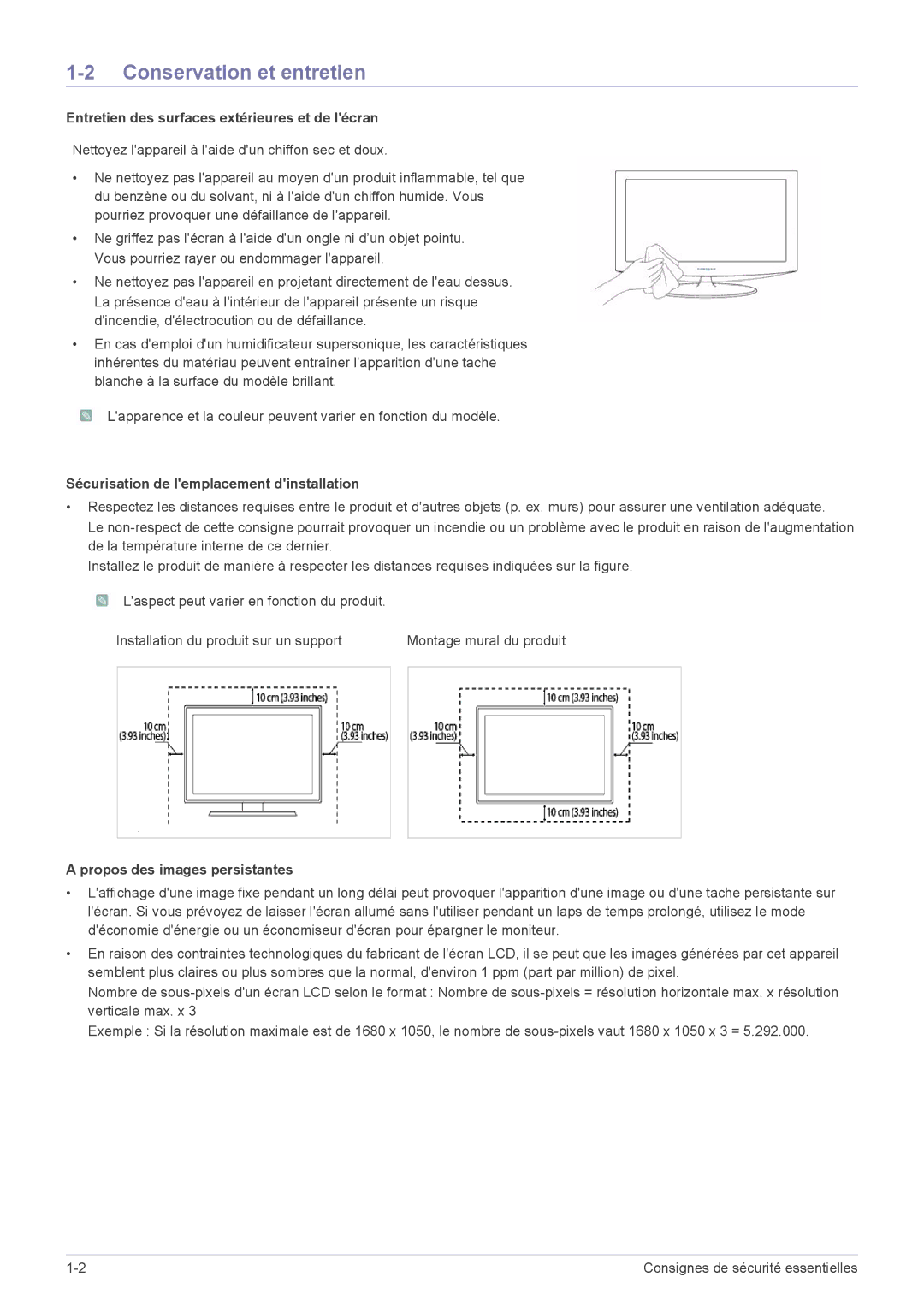 Samsung LS24MYPEBV/EN manual Conservation et entretien, Entretien des surfaces extérieures et de lécran 