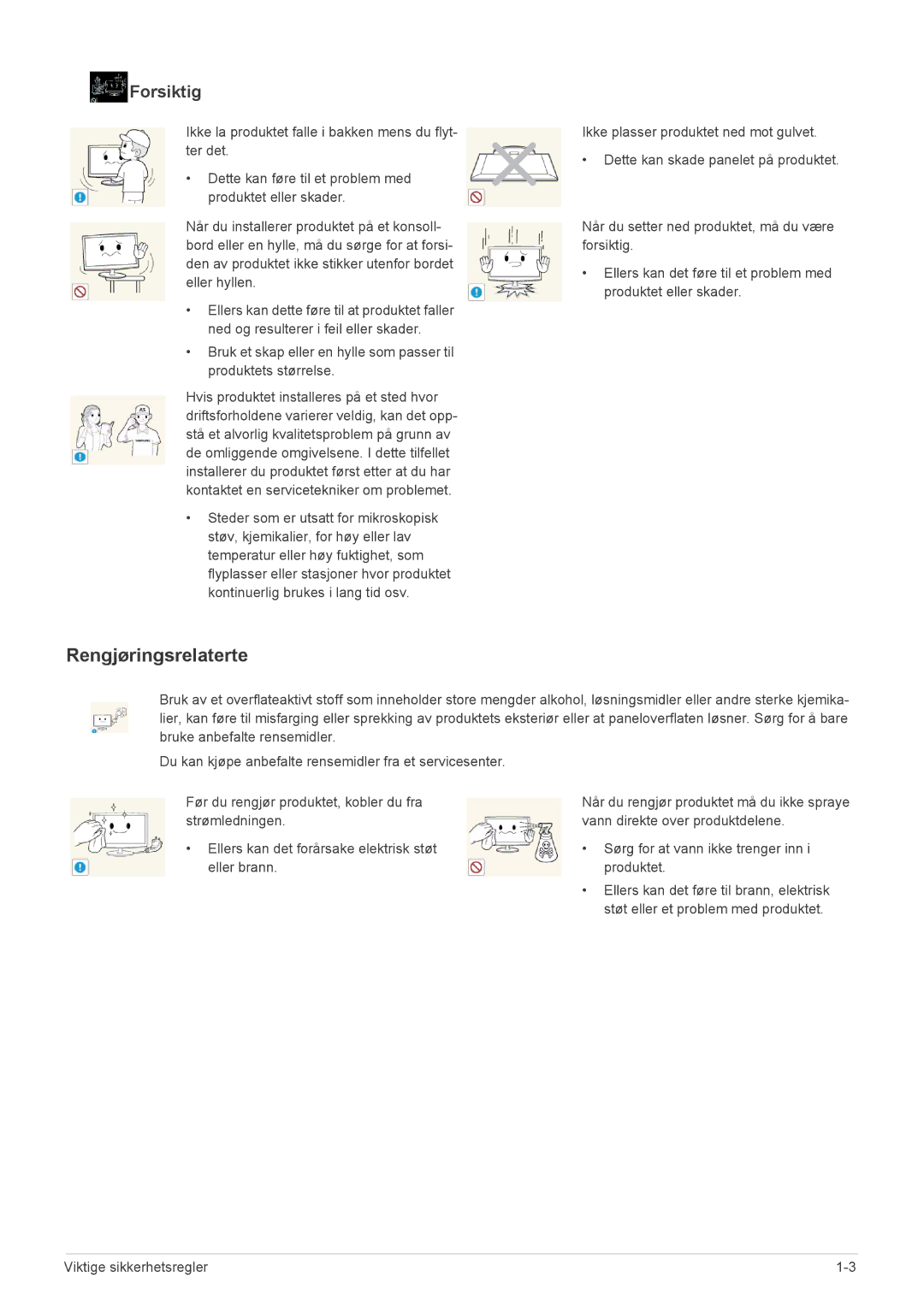 Samsung LS24MYPEBV/EN manual Rengjøringsrelaterte 