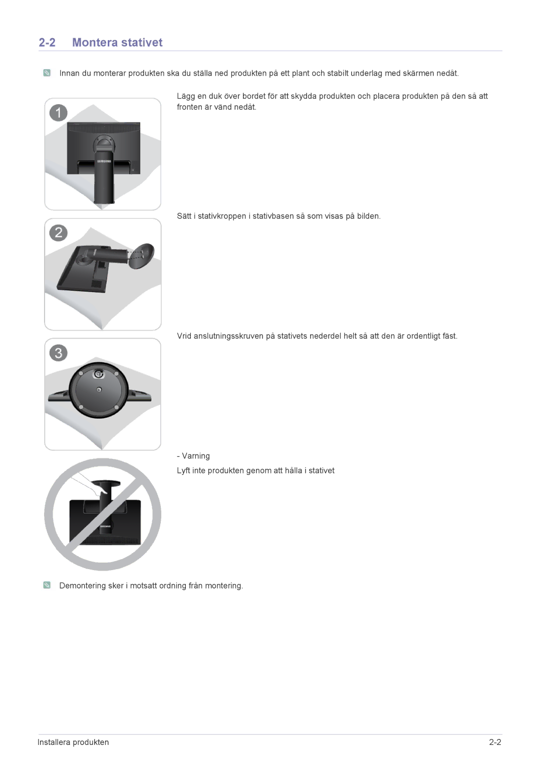 Samsung LS24MYPEBV/EN manual Montera stativet 