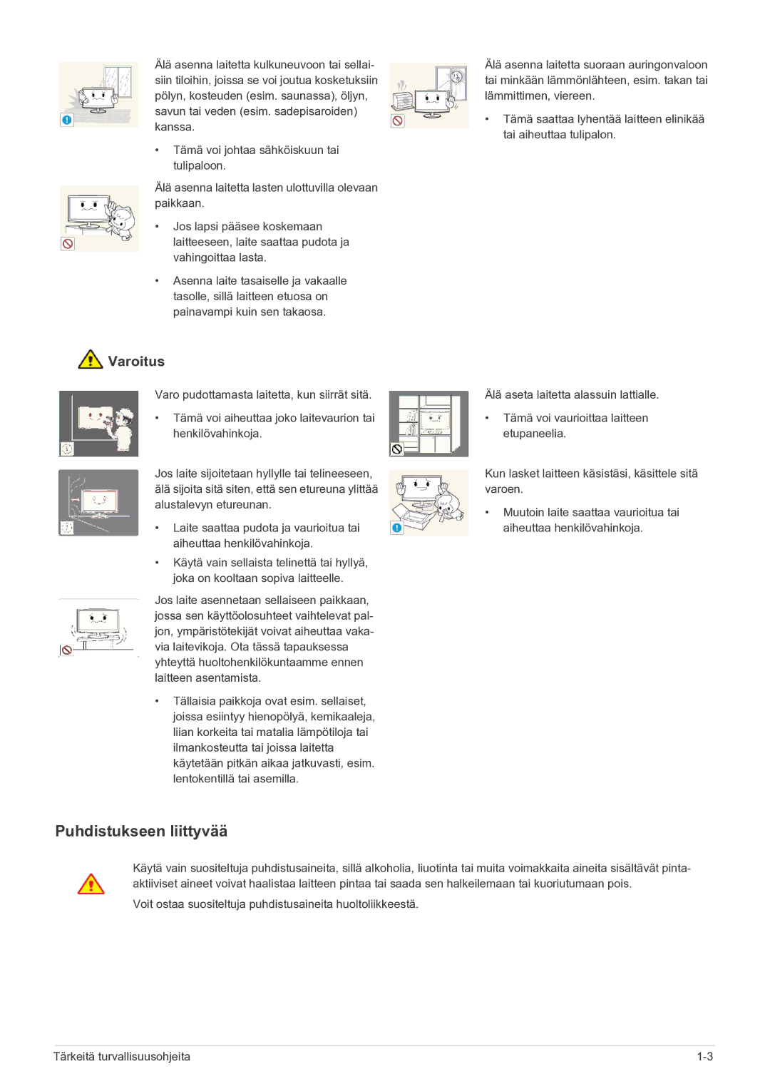 Samsung LS24MYPEBV/EN manual Puhdistukseen liittyvää 