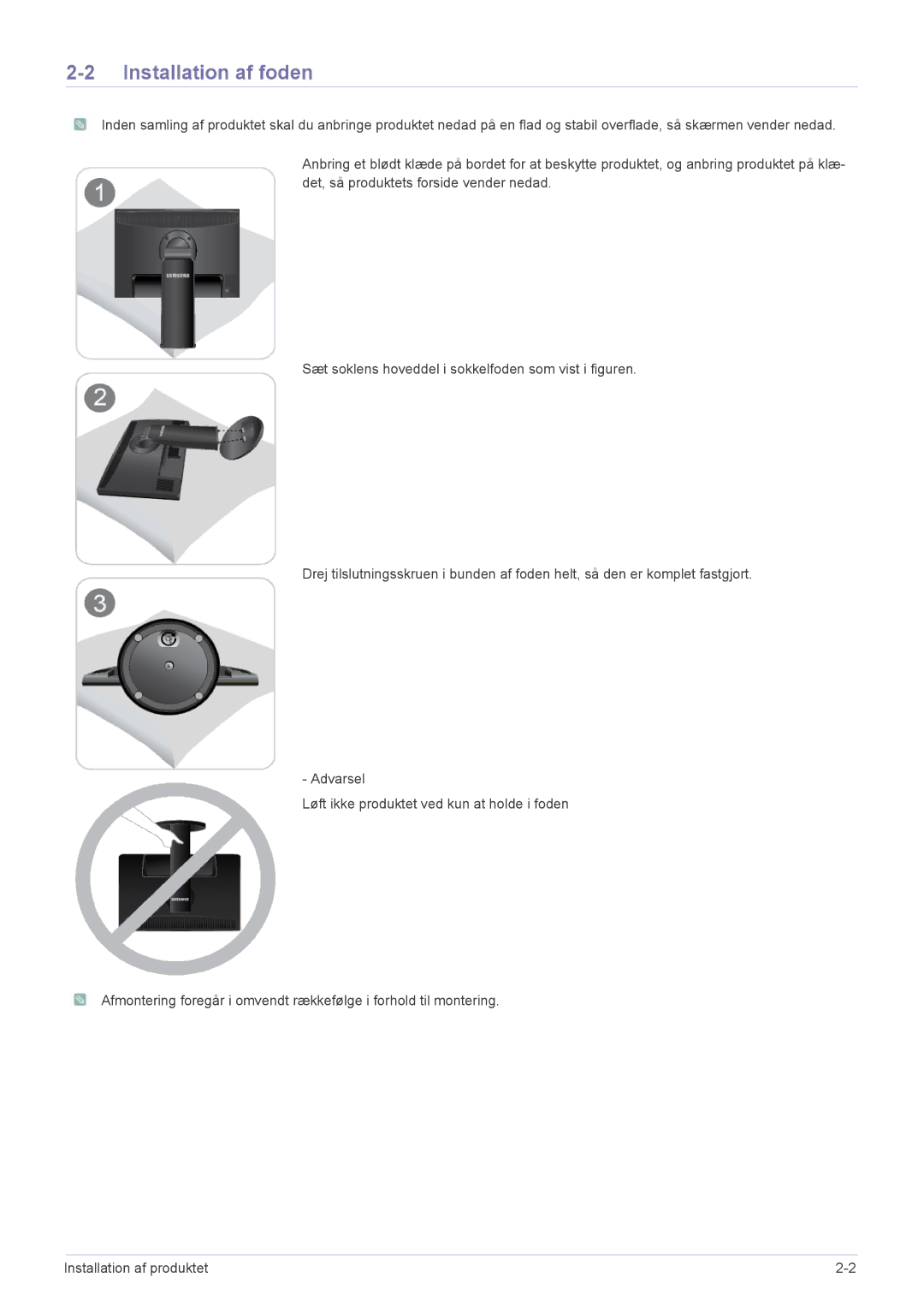 Samsung LS24MYPEBV/EN manual Installation af foden 