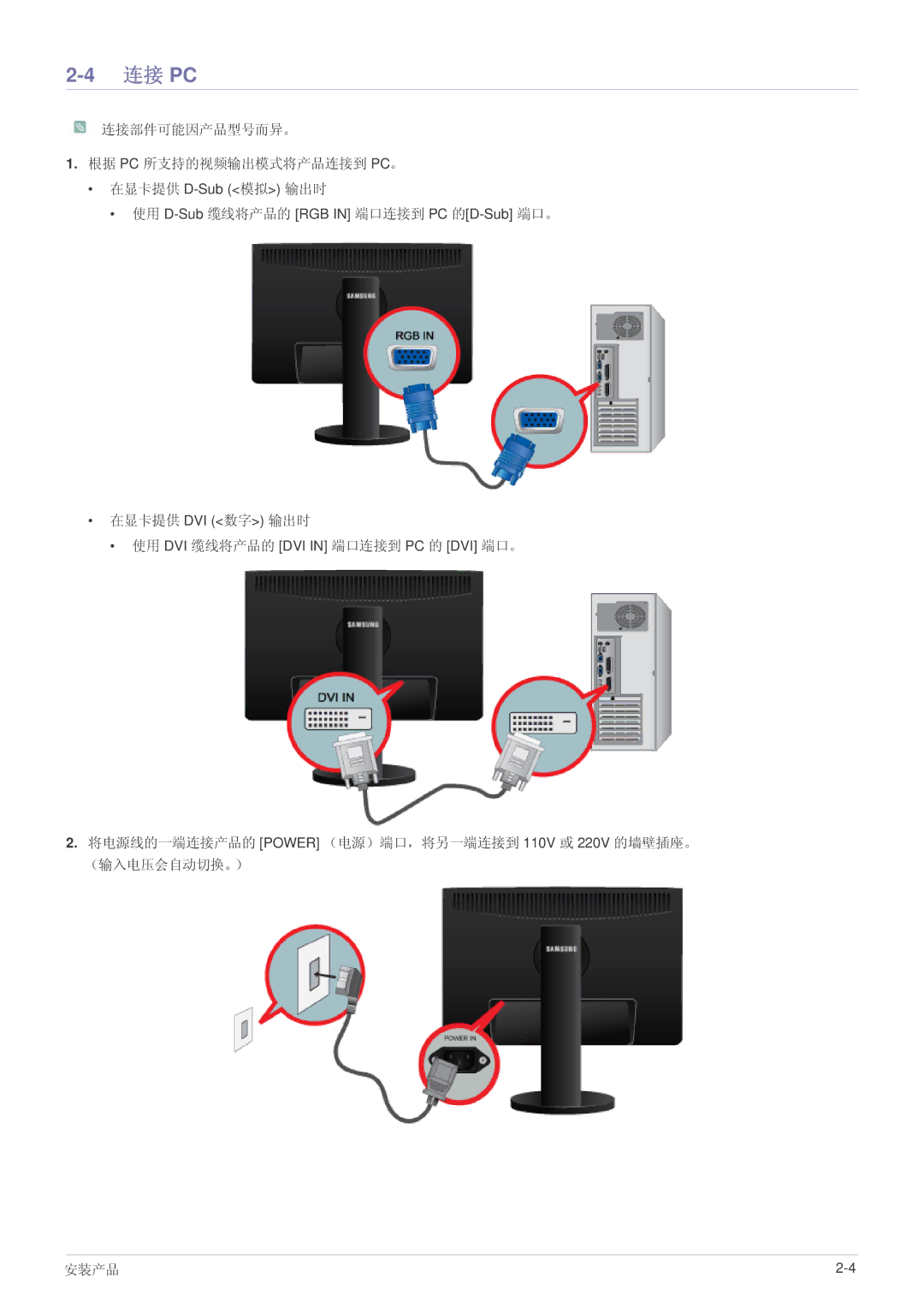 Samsung LS24MYPEBV/EN manual 连接 Pc 