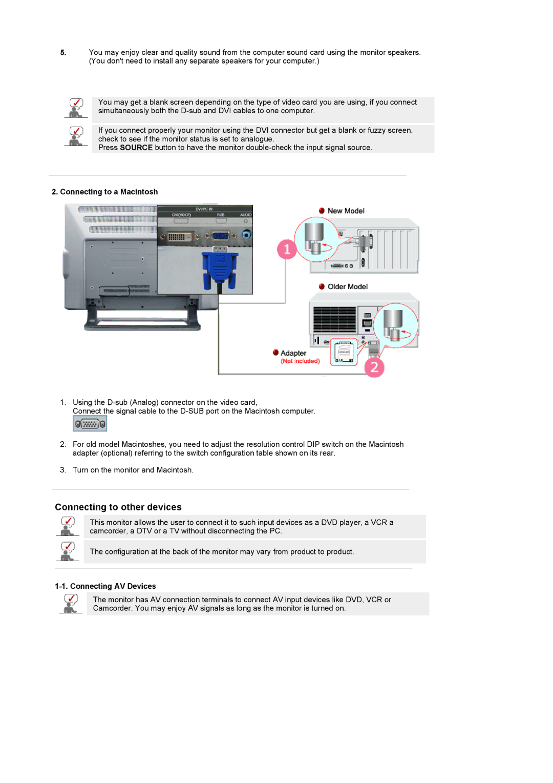 Samsung PO24FSSSS/EDC, LS24POFSSS/XSJ, PO24FSSS/EDC, LG24POFSSS/EDC manual Connecting to a Macintosh, Connecting AV Devices 