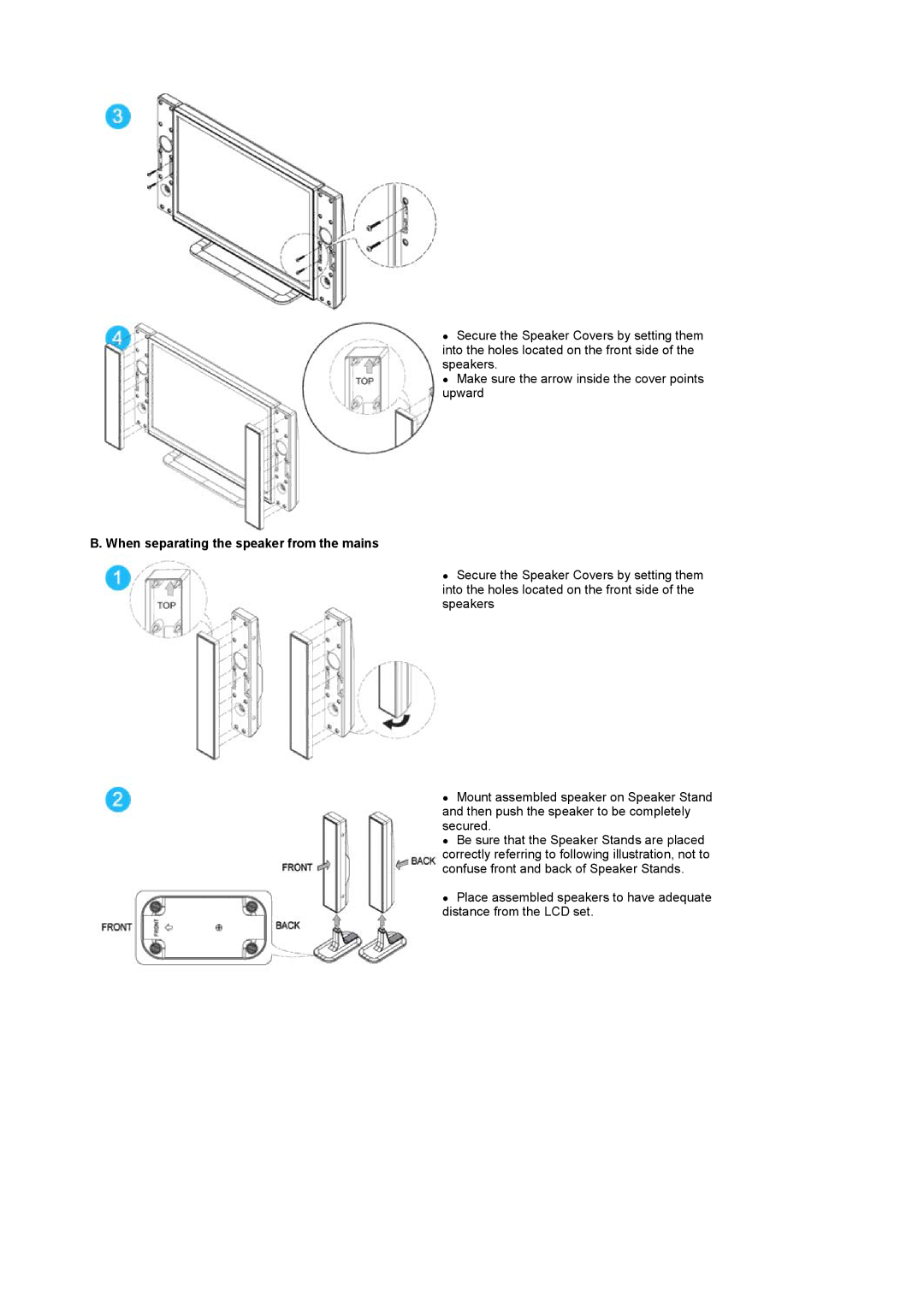 Samsung PO24FSSBS, LS24POFSSS/XSJ, PO24FSSS/EDC, PO24FSSSS/EDC, LG24POFSSS/EDC When separating the speaker from the mains 