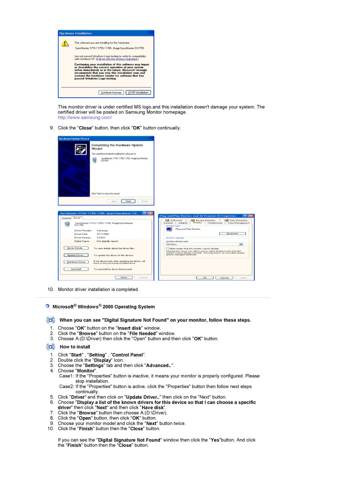 Samsung LS24POFSSS/XSG, LS24POFSSS/XSJ, PO24FSSS/EDC, PO24FSSSS/EDC How to install Click Start , Setting , Control Panel 