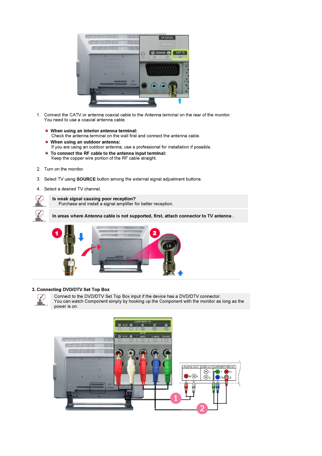 Samsung PO24FSSSS/MYA, LS24POFSSS/XSJ, PO24FSSS/EDC When using an interior antenna terminal, When using an outdoor antenna 