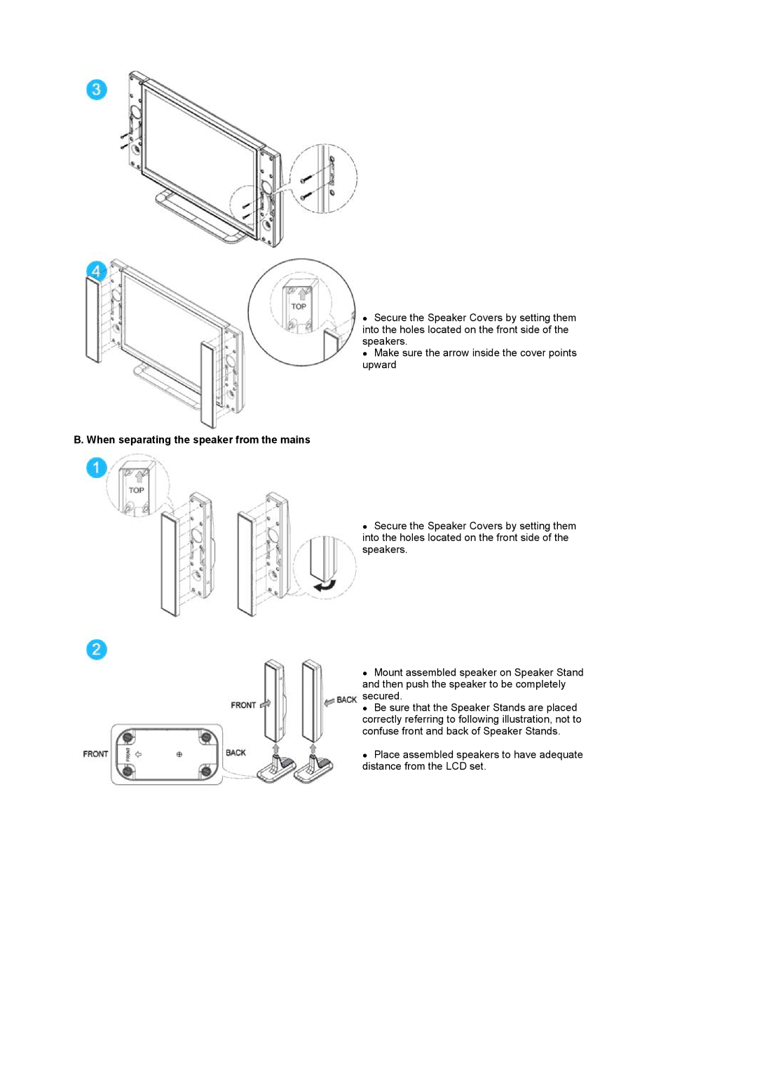 Samsung PO24FSSBS, LS24POFSSS/XSJ, PO24FSSS/EDC, PO24FSSSS/EDC, LG24POFSSS/EDC When separating the speaker from the mains 