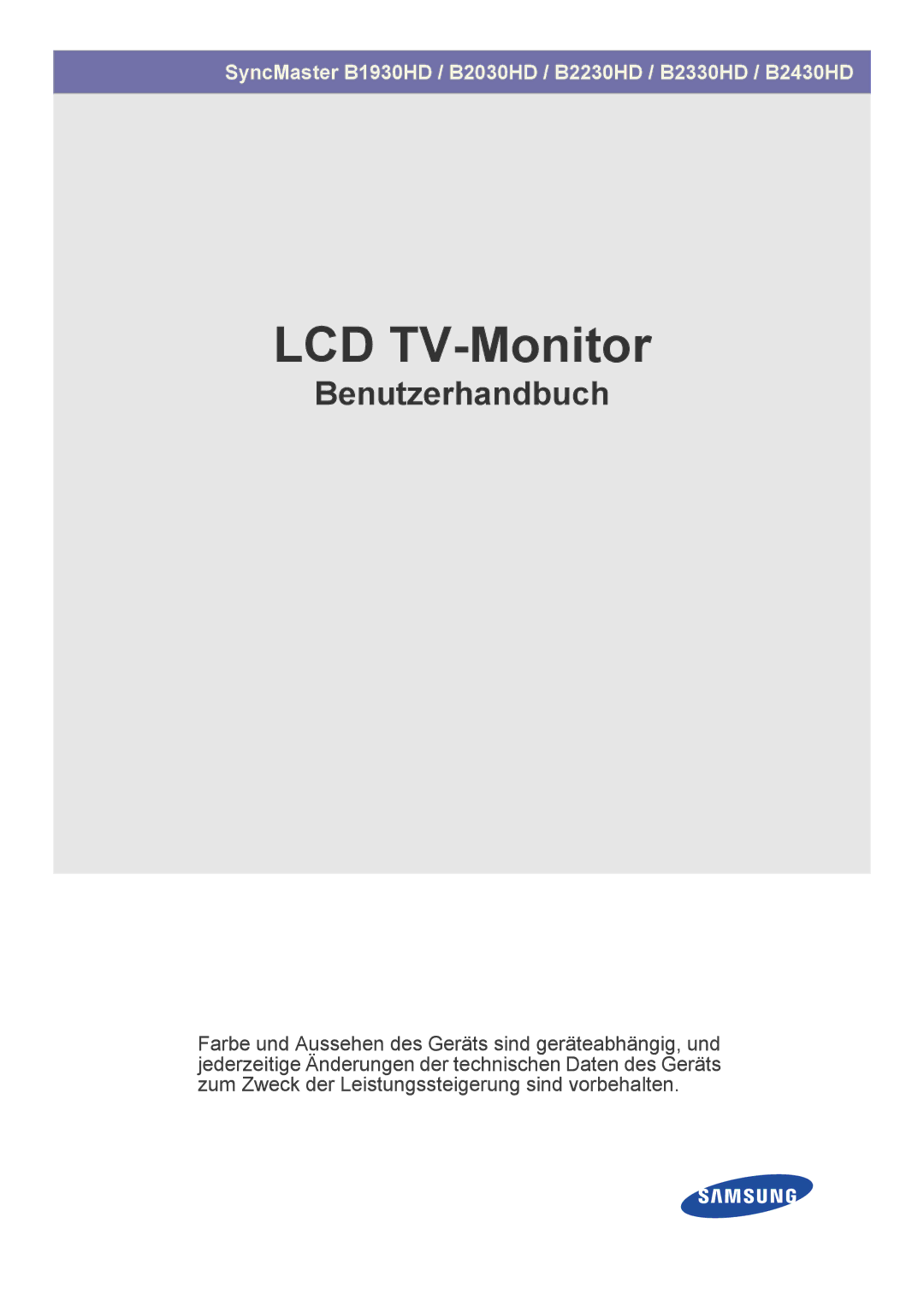 Samsung LS23PTDSF/EN, LS24PTDSF/EN, LS20PTDSF/EN, LS22PTDSF/EN manual LCD TV-Monitor 