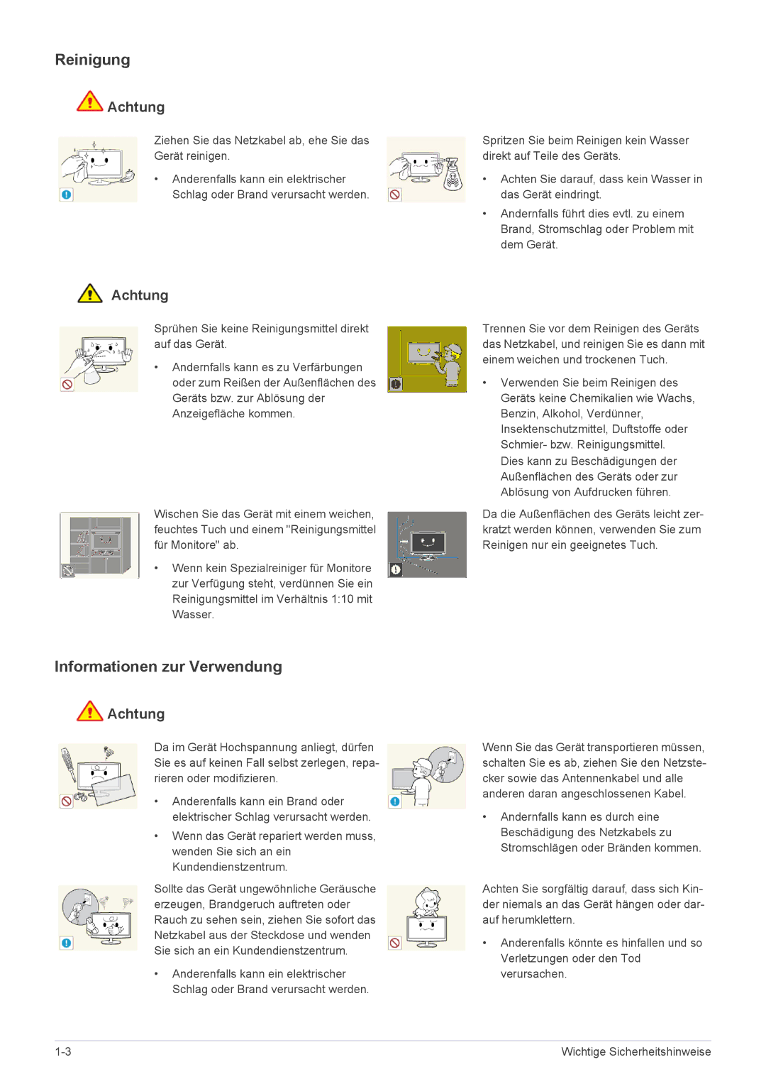 Samsung LS20PTDSF/EN, LS24PTDSF/EN, LS23PTDSF/EN, LS22PTDSF/EN manual Reinigung, Informationen zur Verwendung 