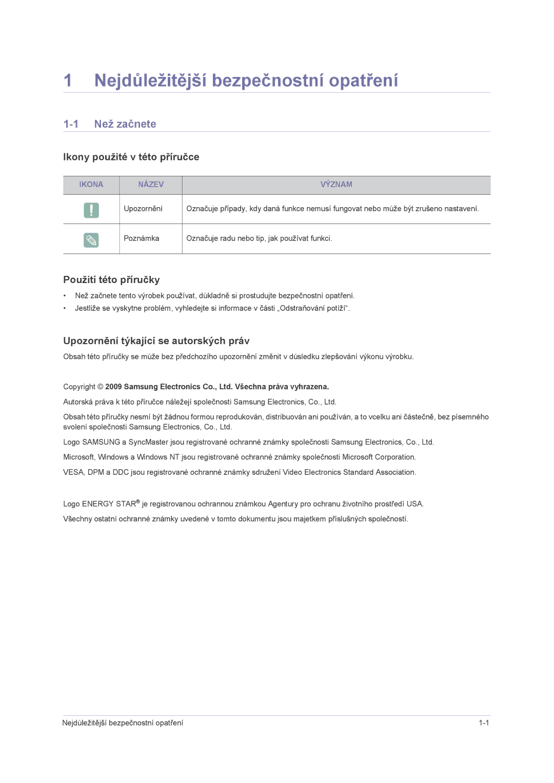 Samsung LS22PUHKFY/EN, LS24PUHKFV/EN manual Nejdůležitější bezpečnostní opatření, Než začnete, Ikony použité v této příručce 