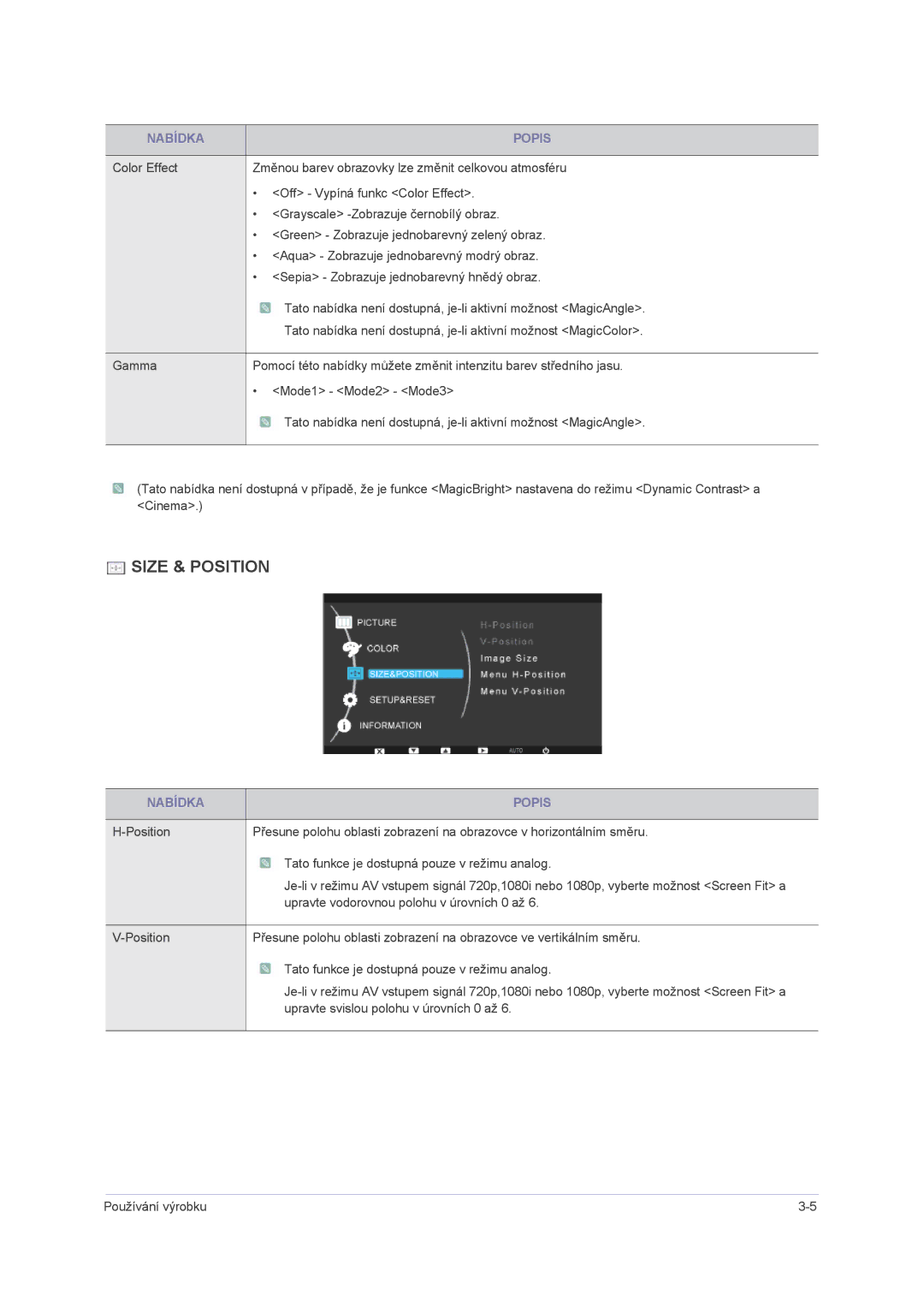 Samsung LS22PUHKFY/EN, LS24PUHKFV/EN, LS22PUHKFV/ZW, LS23PUHKF/EN, LS22PUHKF/EN, LS24PUHKF/EN, LS23PUHKFV/ZA Size & Position 