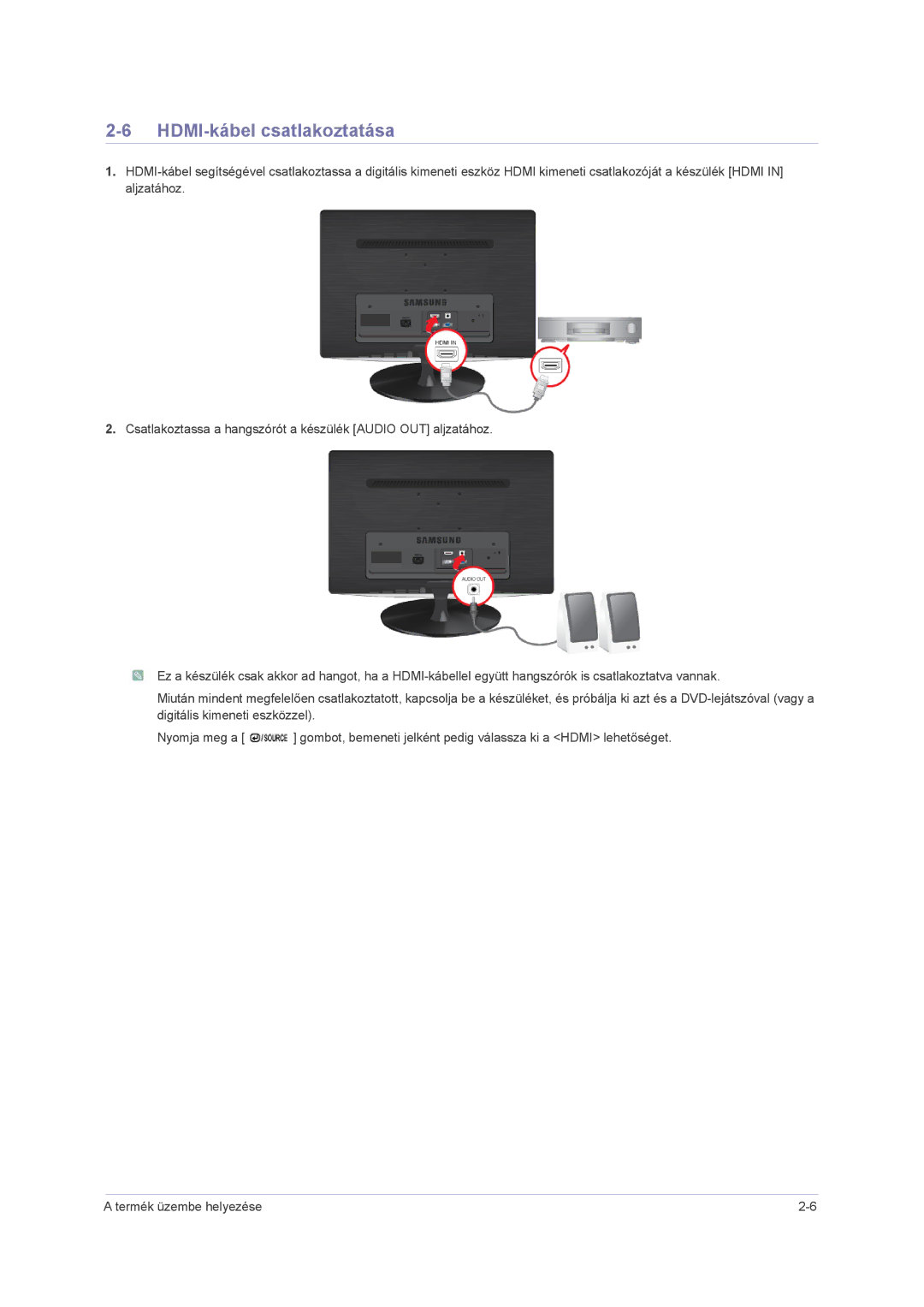 Samsung LS22PUHKFY/EN, LS24PUHKFV/EN, LS22PUHKFV/ZW, LS23PUHKF/EN, LS22PUHKF/EN, LS24PUHKF/EN manual HDMI-kábel csatlakoztatása 