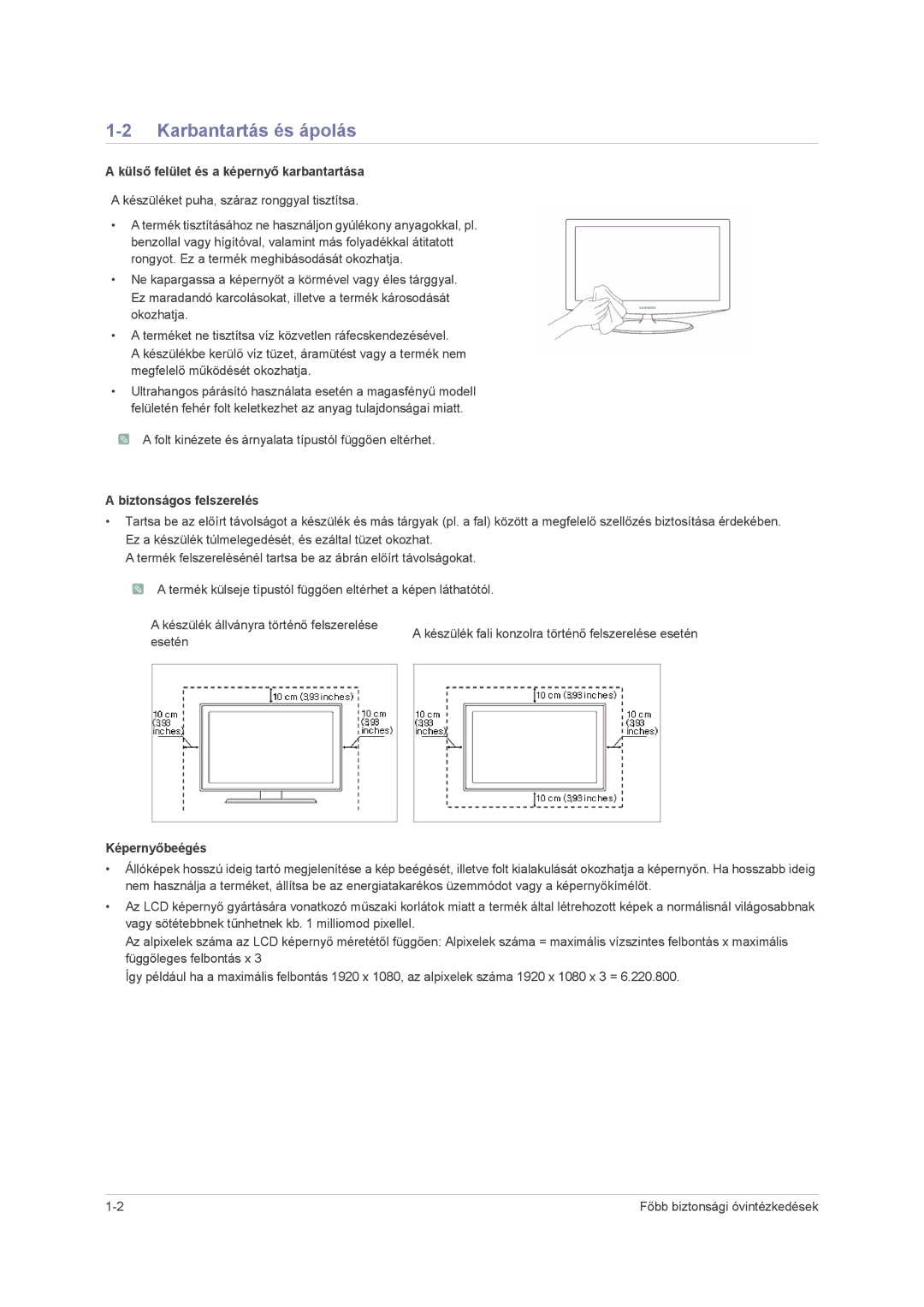 Samsung LS22PUHKF/EN, LS24PUHKFV/EN, LS22PUHKFV/ZW manual Karbantartás és ápolás, Külső felület és a képernyő karbantartása 