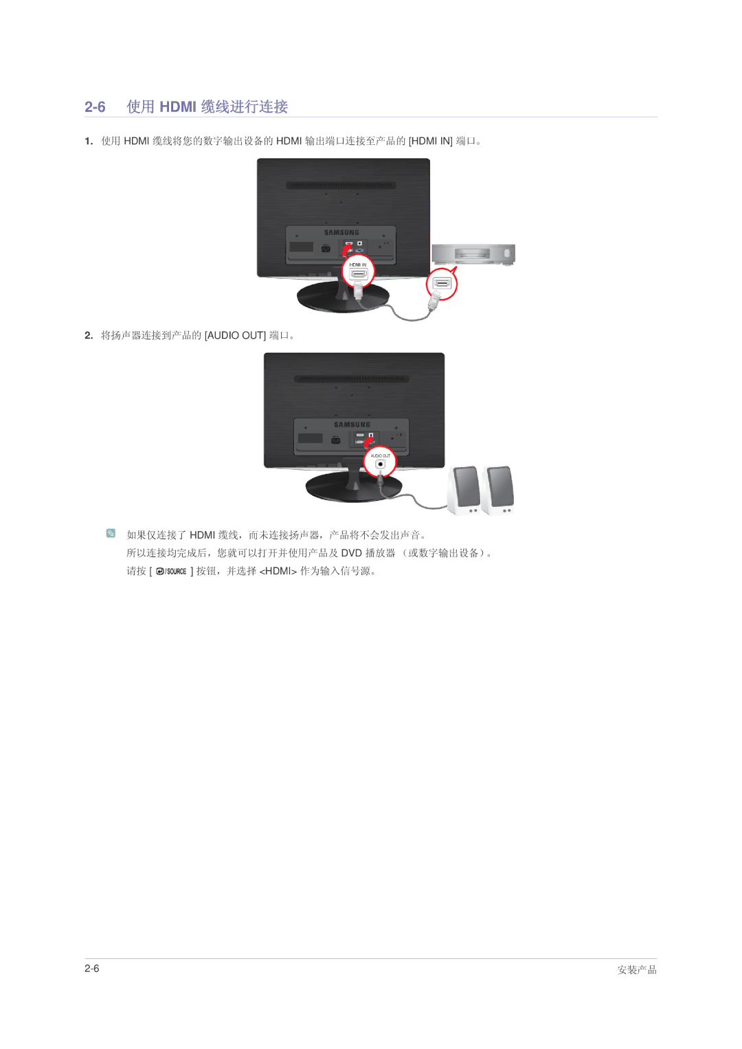 Samsung LS23PUHKF/EN, LS24PUHKFV/EN, LS22PUHKFV/ZW, LS22PUHKFY/EN, LS22PUHKF/EN, LS24PUHKF/EN, LS23PUHKFV/ZA 使用 Hdmi 缆线进行连接 