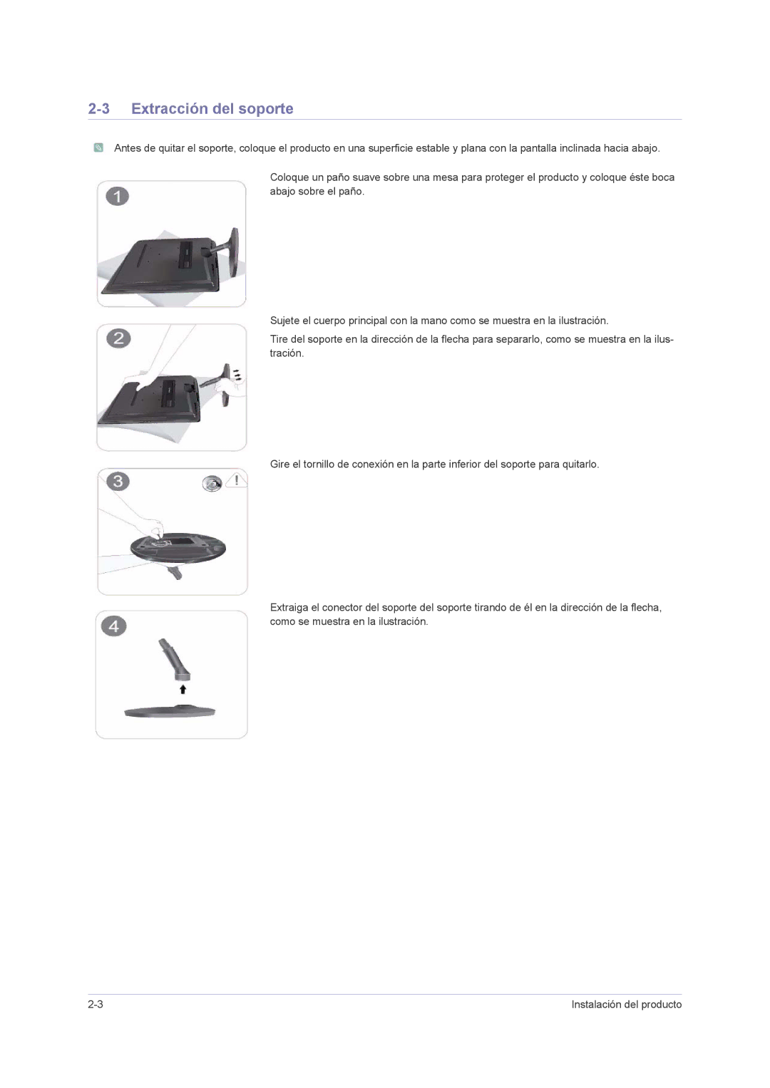 Samsung LS23PUHKFV/ZA, LS24PUHKFV/EN, LS23PUHKF/EN, LS22PUHKF/EN, LS24PUHKF/EN manual Extracción del soporte 