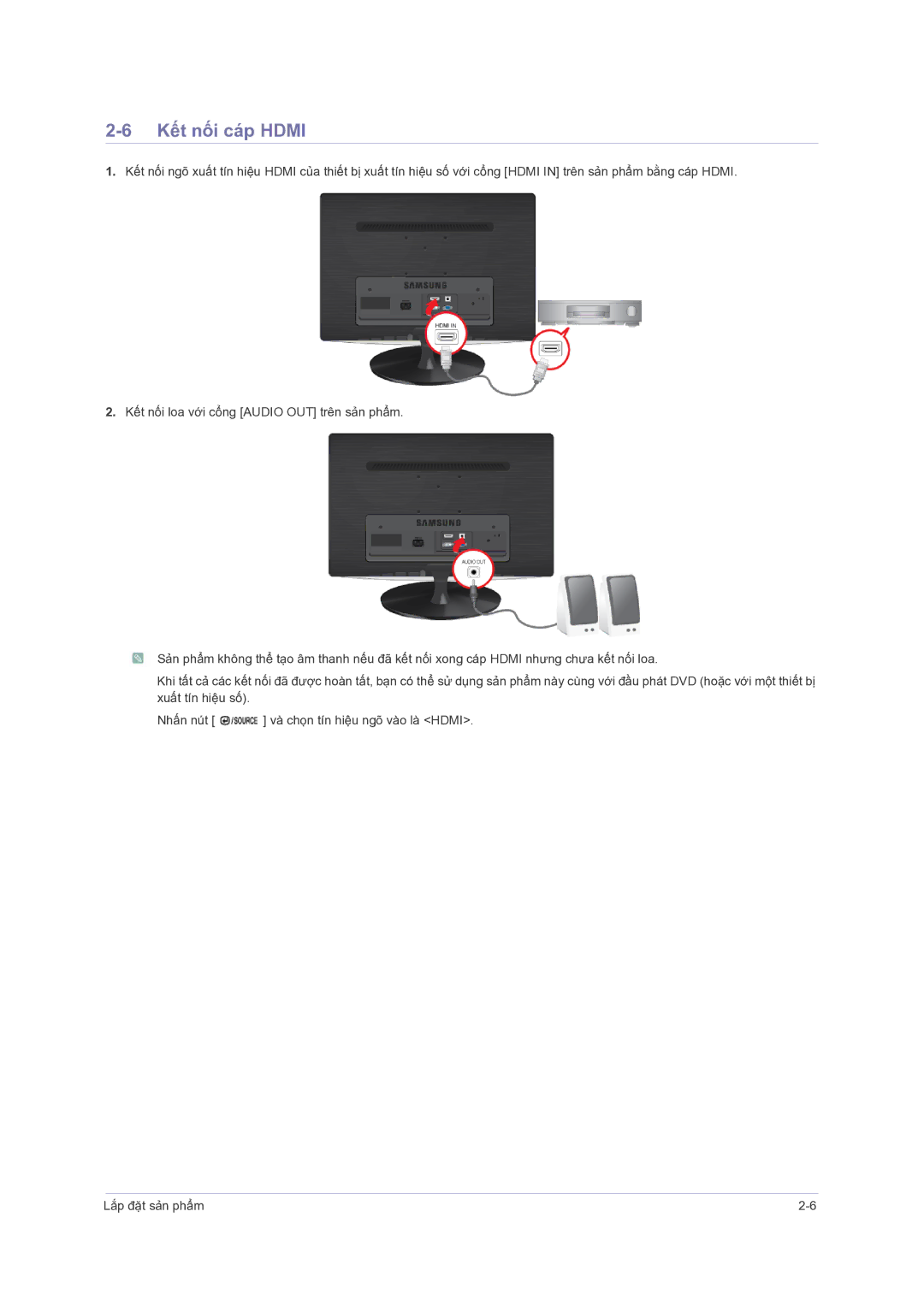 Samsung LS23PUHKFV/ZW, LS24PUHKFV/EN, LS23PUZKFV/ZS manual Kết nối cáp Hdmi 