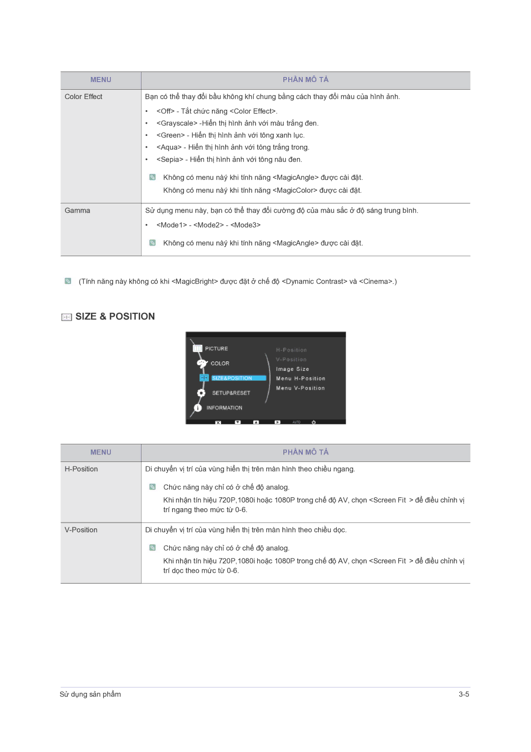 Samsung LS23PUZKFV/ZS, LS24PUHKFV/EN, LS23PUHKFV/ZW manual Size & Position 