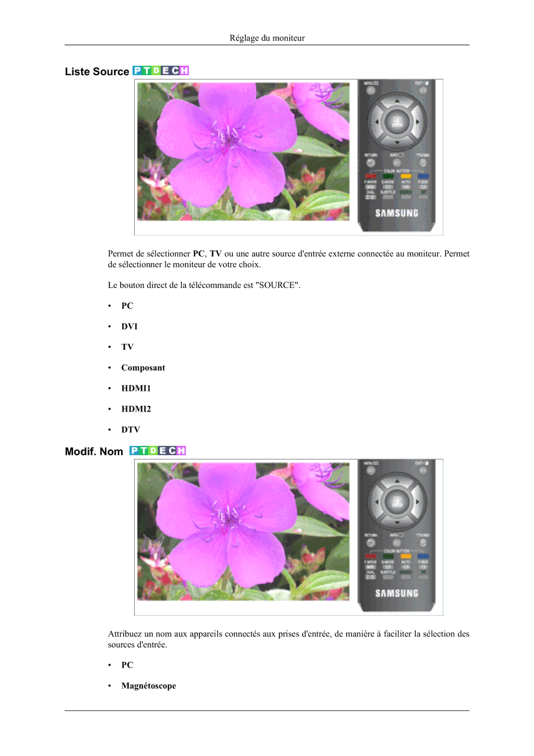 Samsung LS24TDDSUY/EN manual LVWH6RXUFH, 0RGLI1RP, ERXWRQGLUHFWGHODWpOpFRPPDQGHHVW6285&, ‡ &Rpsrvdqw 